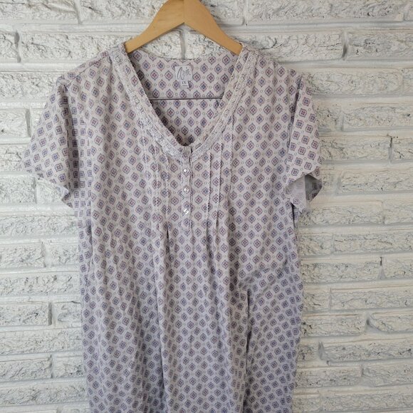 Aria Womens Nightgown 1X Plus Short Blue Geometric Lace Trim GEO234E - Picture 4 of 10